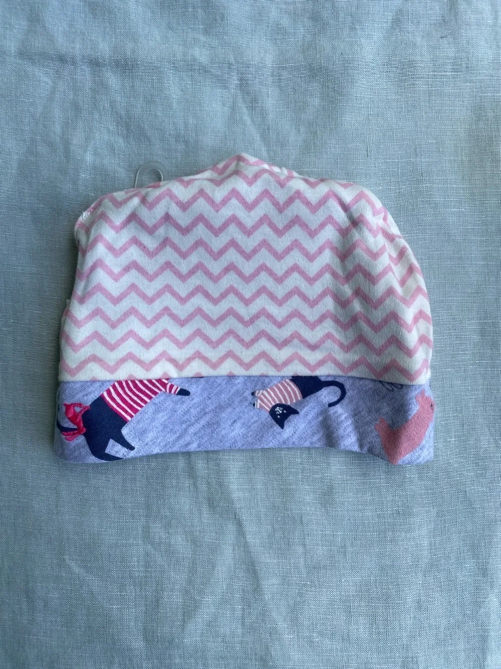 NWT Joules reversible grey pink cats baby hat beanie